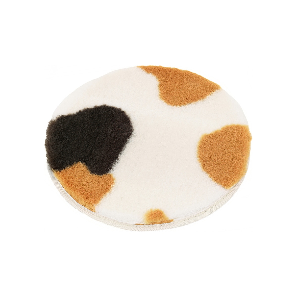 【送料無料】フェイクファー チェアパッド シャトン 三毛猫 アイボリー 約38R 【メーカー直送・代引不可・置配不可】