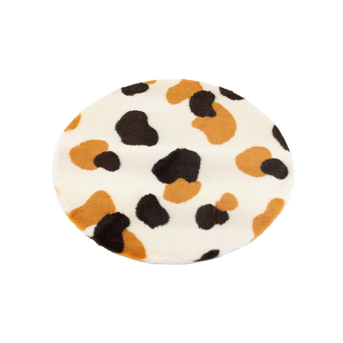 【送料無料】フェイクファー ルームマット シャトン 三毛猫 アイボリー 約90R 【メーカー直送・代引不可・置配不可】