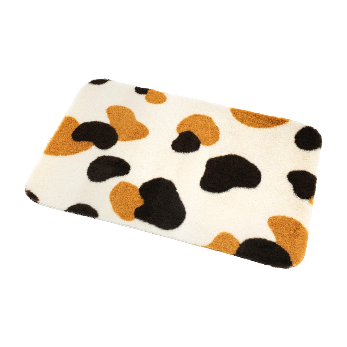 【送料無料】フェイクファー ルームマット シャトン 三毛猫 アイボリー 約60×90cm 【メーカー直送・代引不可・置配不可】