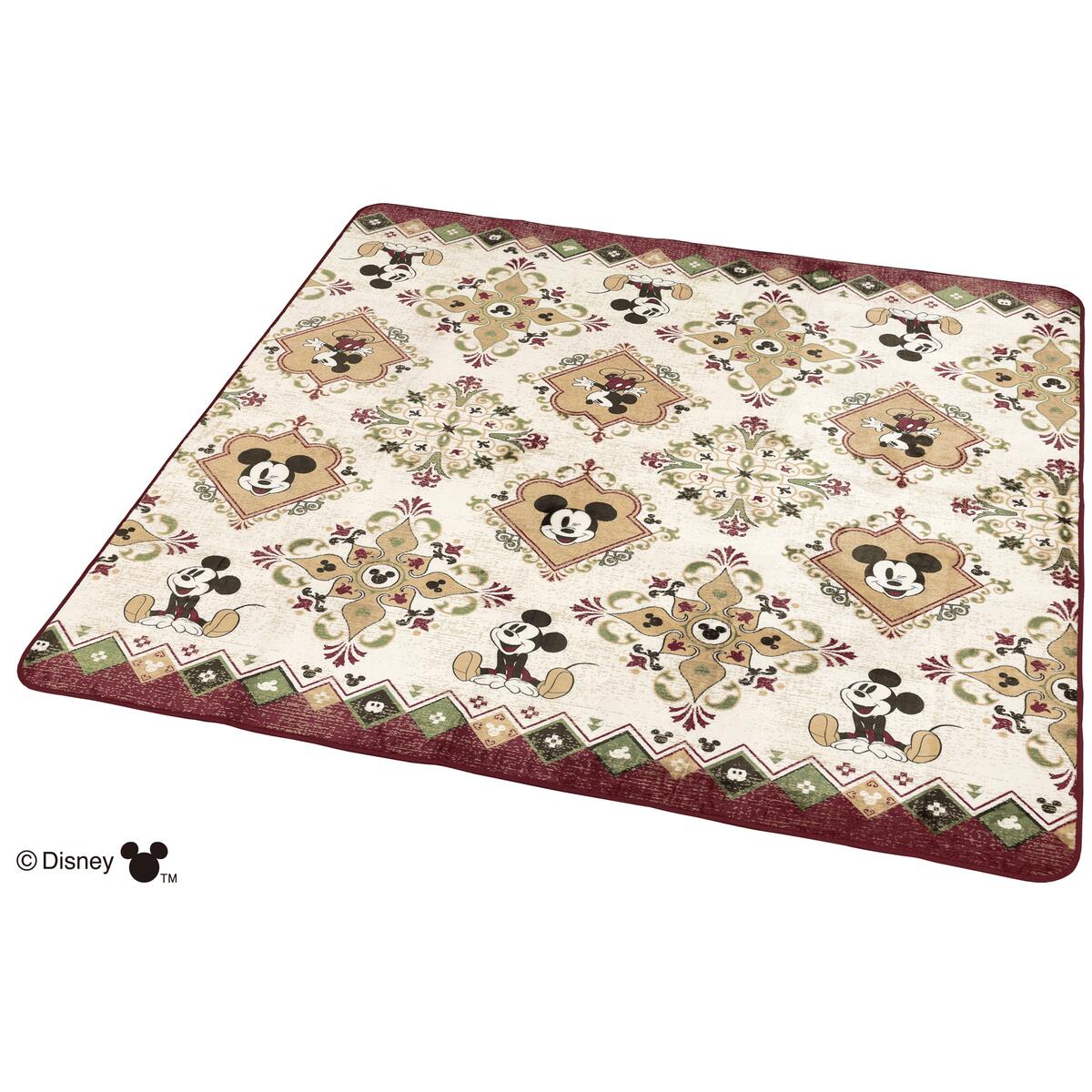 【送料無料】フランネルラグ ミッキーマウスオリエント レッド 約180×180cm 【メーカー直送・代引不可・置配不可】
