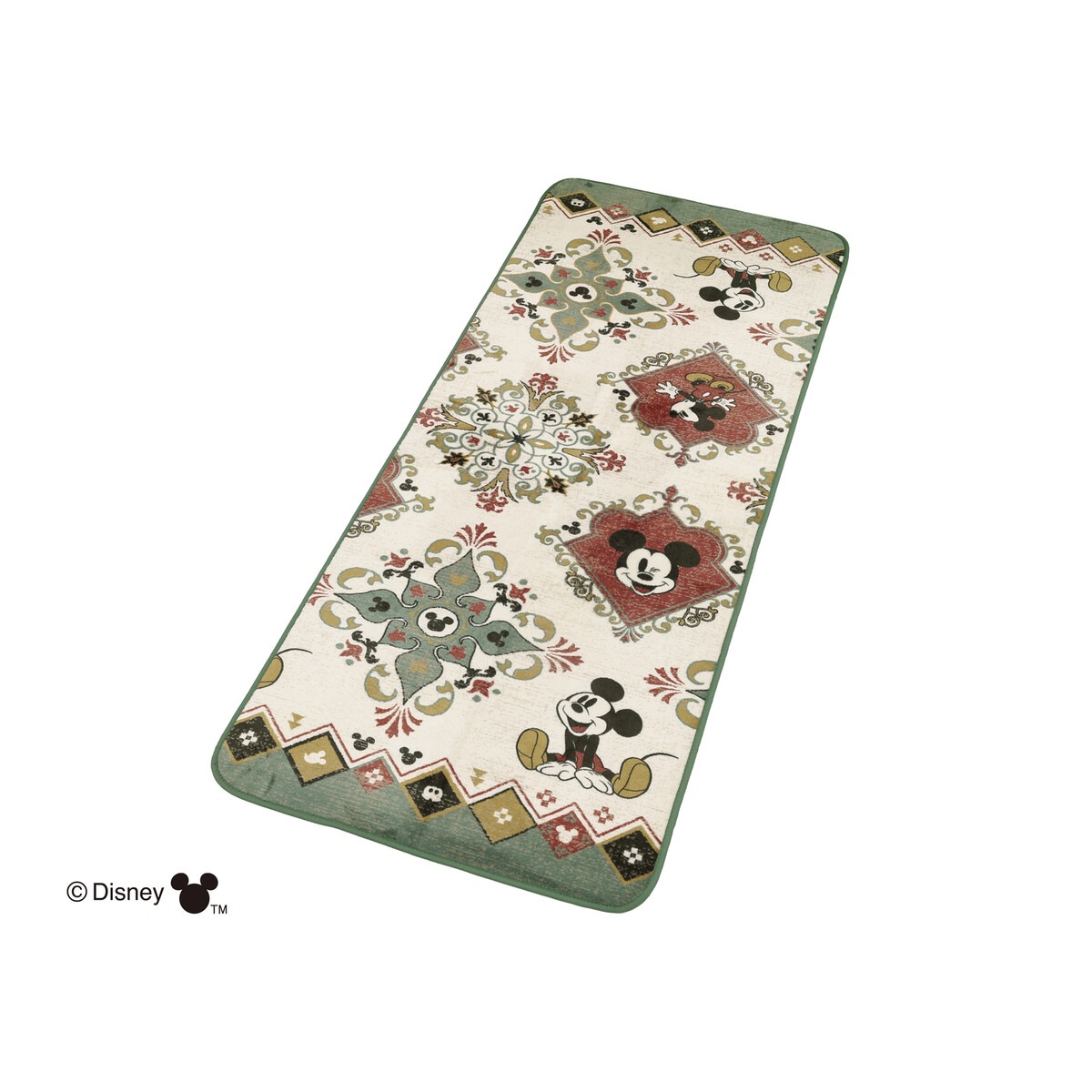 【送料無料】フランネルラグ ミッキーマウスオリエント グリーン 約70×180cm 【メーカー直送・代引不可・置配不可】