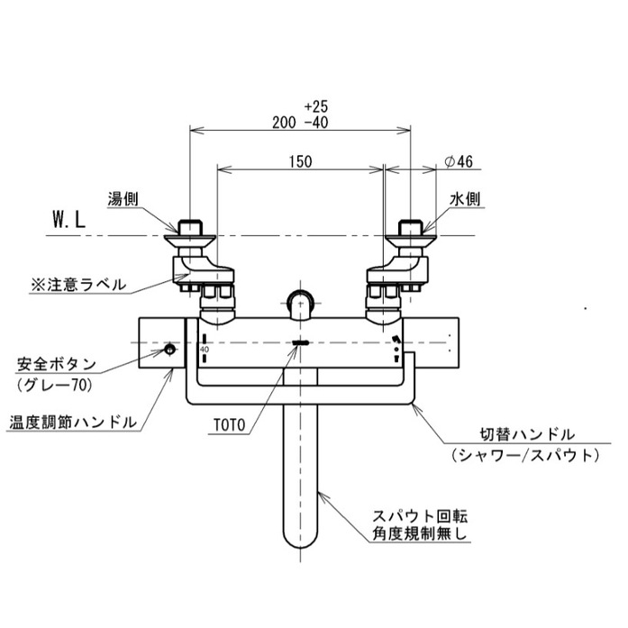 送料無料】TOTO アーチハンドル壁付サーモスタット混合栓 TBV03415J1