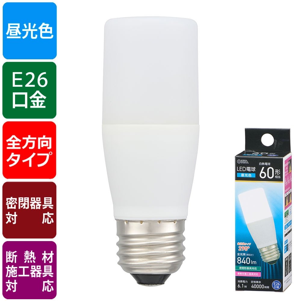 オーム電機 LED電球 E26 60形相当 昼光色 LDT6D-G IS5