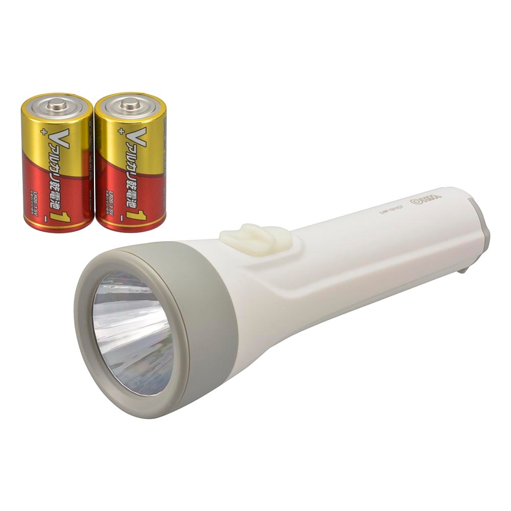 オーム電機 LED懐中ライト 単1形乾電池×2本付き 110ルーメン LHP-1211C7