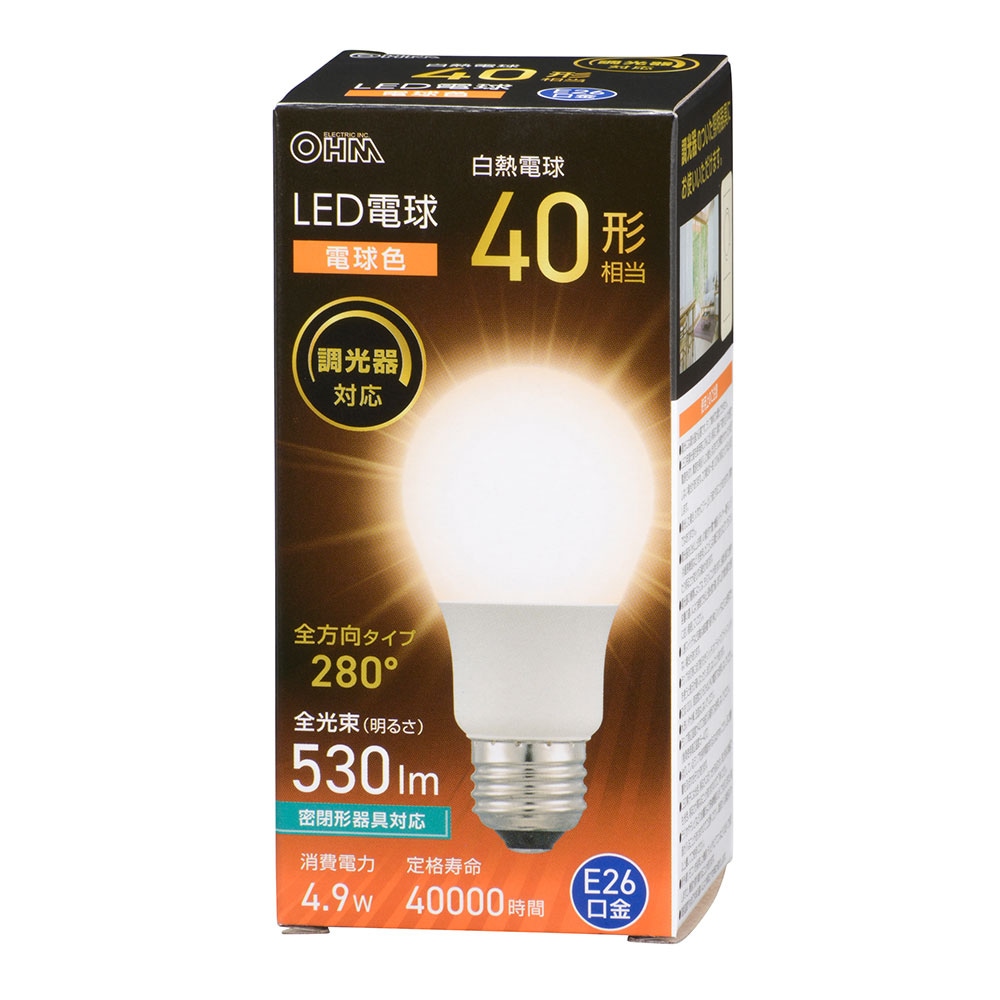 オーム電機 LED電球 E26 40形相当 調光器対応 電球色 LDA5L-G/D AG5