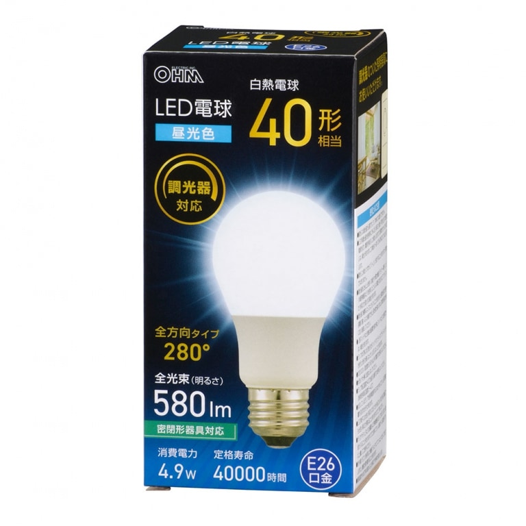 オーム電機 LED電球 E26 40形相当 調光器対応 昼光色 LDA5D-G/D AG5