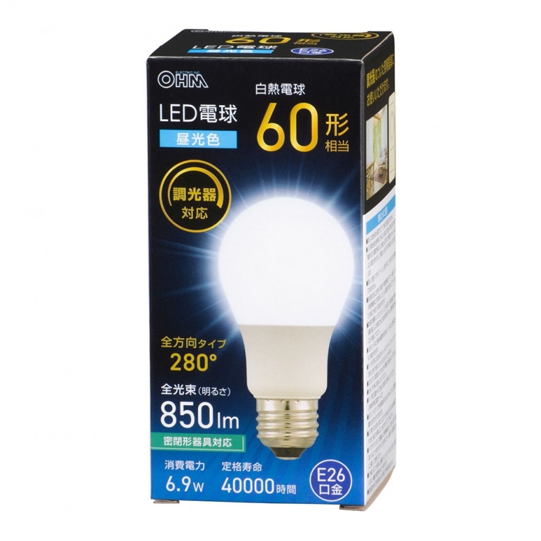 オーム電機 LED電球 E26 60形相当 調光器対応 昼光色 LDA7D-G/D AG5