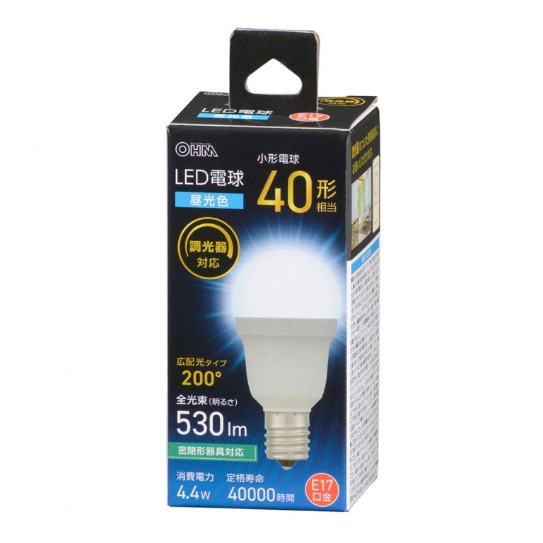 オーム電機 LED電球小型 E17 40形相当 調光器対応 昼光色 LDA4D-G-E17/D AG5