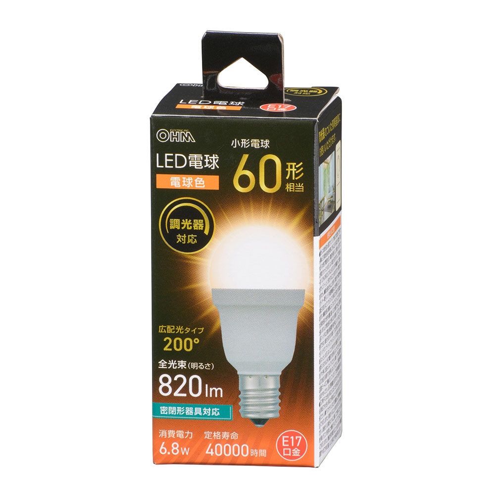 オーム電機 LED電球小型 E17 60形相当 調光器対応 電球色 LDA7L-G-E17/D AG5