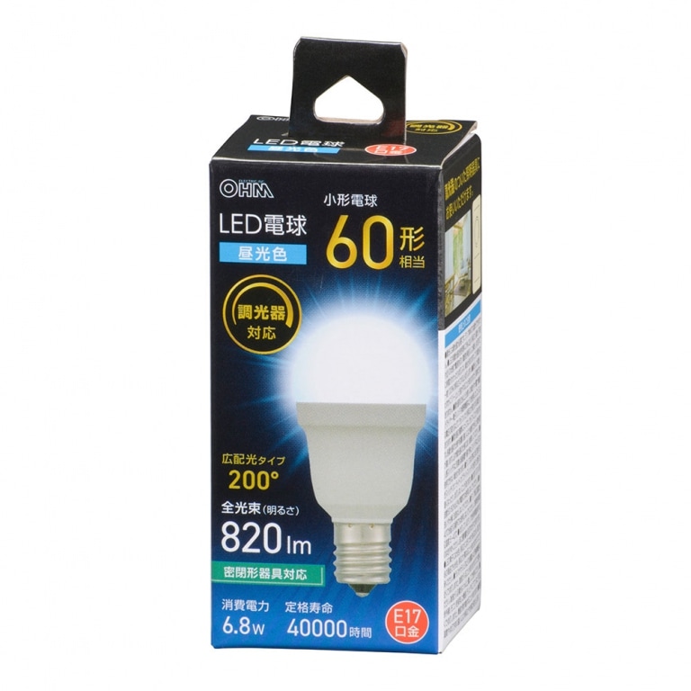 オーム電機 LED電球小型 E17 60形相当 調光器対応 昼光色 LDA7D-G-E17/D AG5