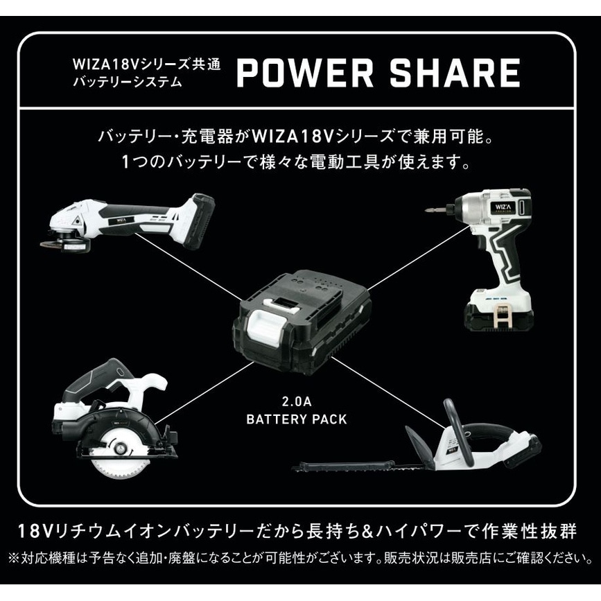 【送料無料】ウイザ WIZA 18V 充電式ディスクグラインダー WZ-18DG 本体のみ アークランズ