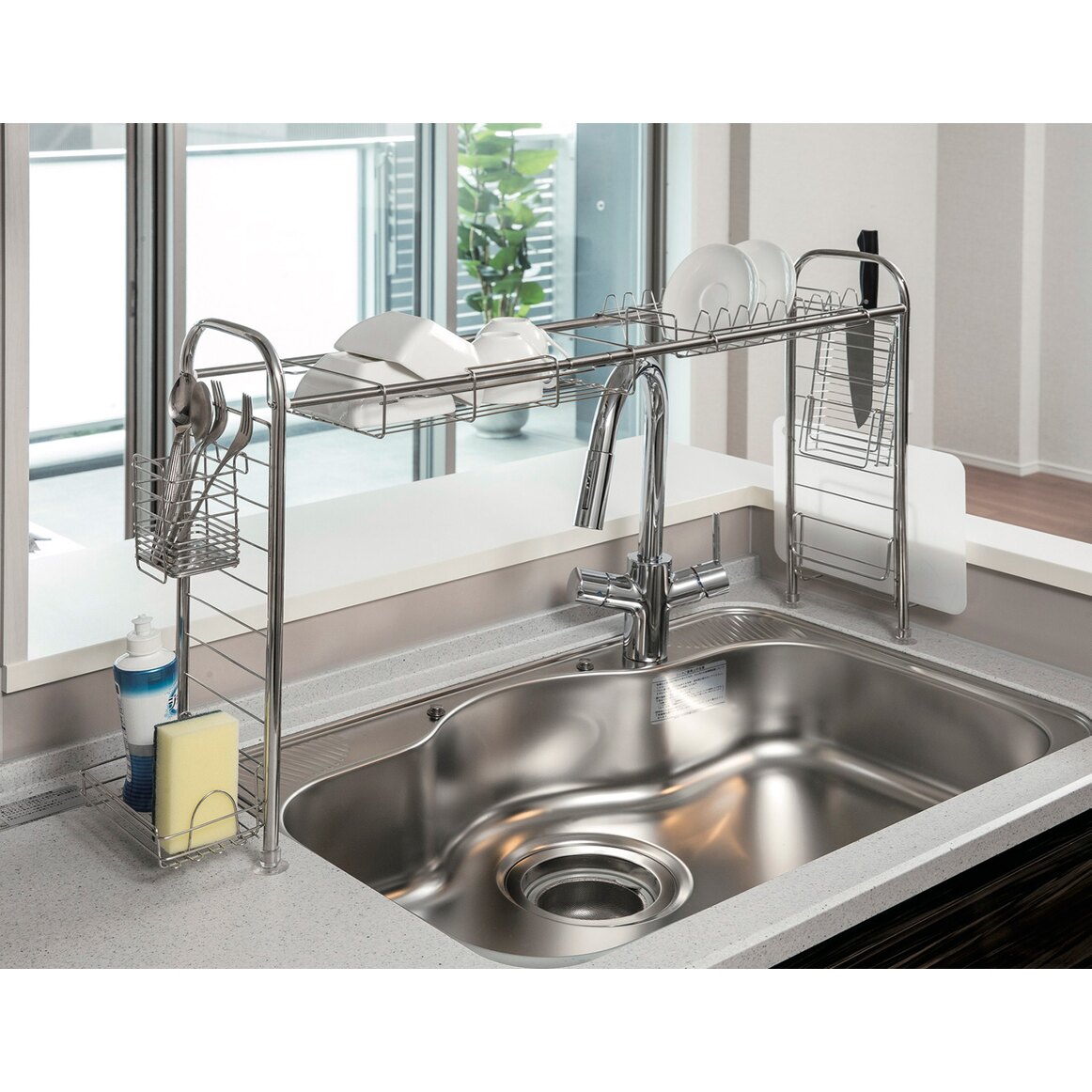 Zilnox 水切りラック シンク上 ステンレス 伸縮 キッチン 多機能 大