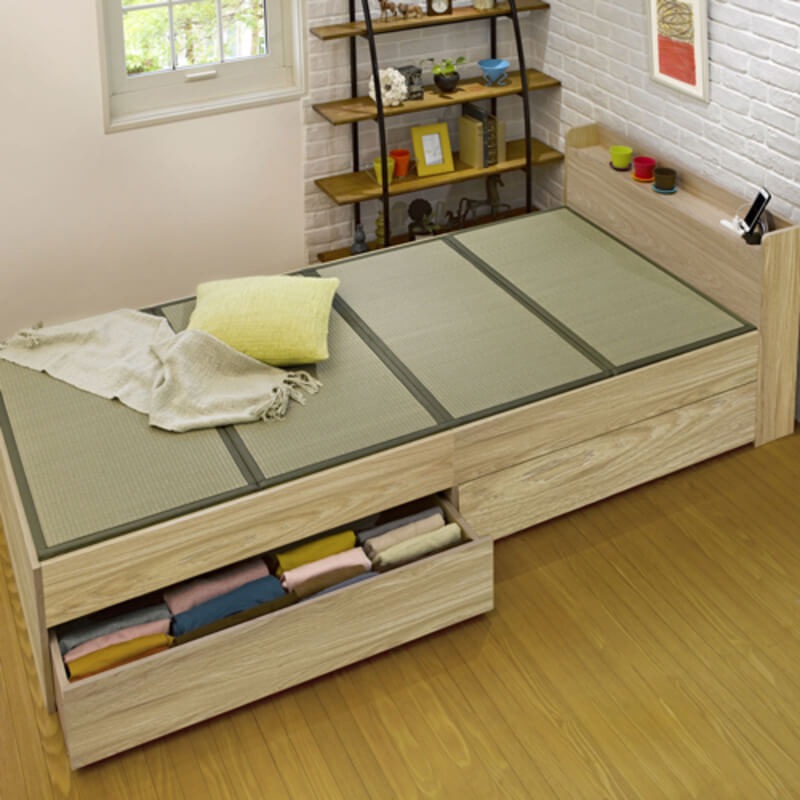 棚照明 収納付き畳ベッド ダブル ブラウン〔代引不可〕 棚照明 収納付き畳ベッド ダブル ダークブラウン 代引不可 楽天