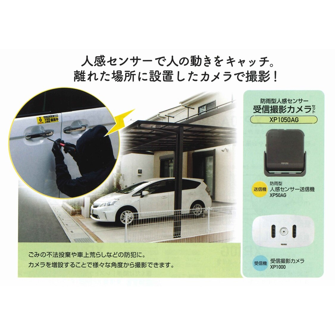 【送料無料】リーベックス 受信撮影カメラセット（XP1000・XP50AG）　ワイヤレス　防雨型人感センサー送信機　microSDカード録画式　XPシリーズ XP1050AG