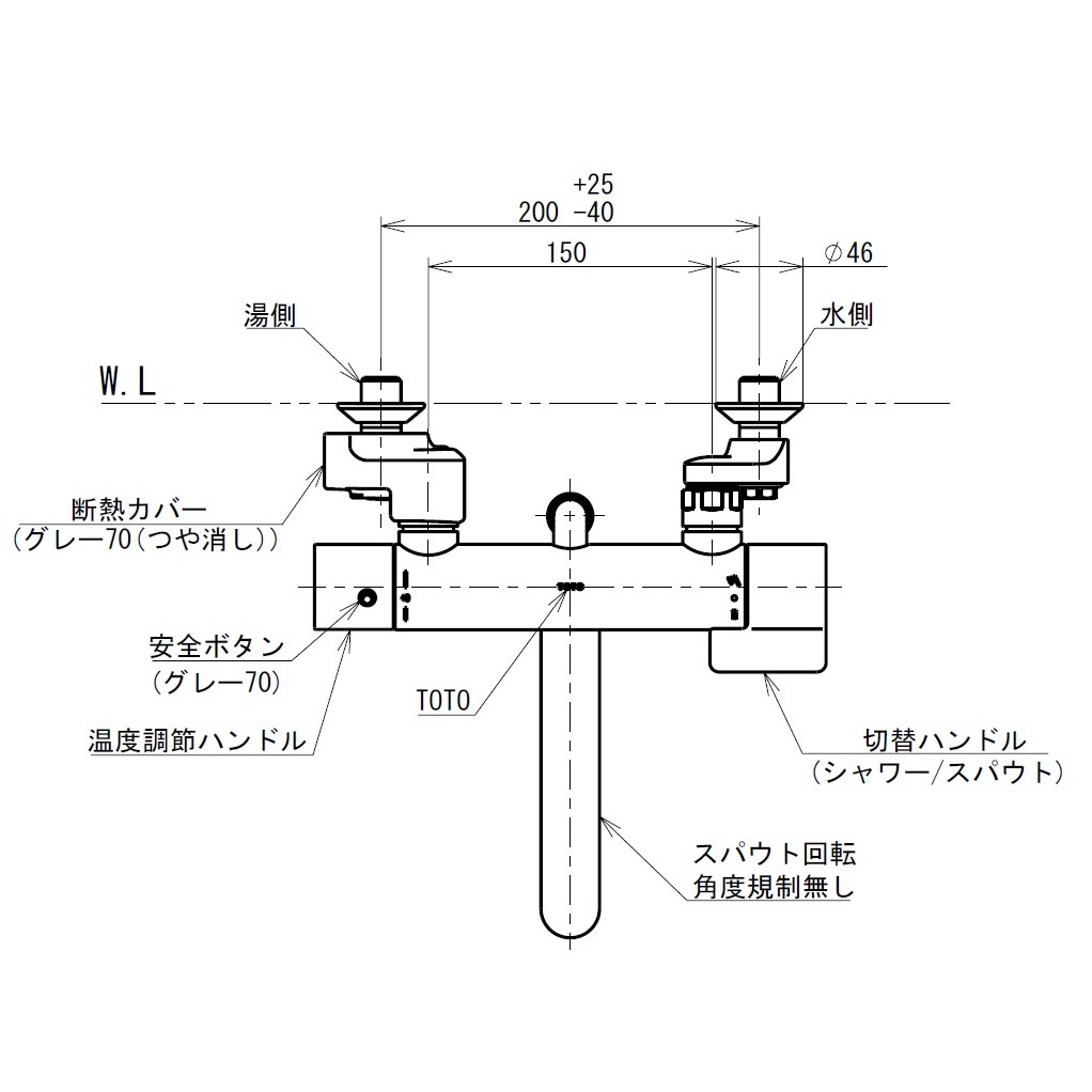 送料無料】TOTO 壁付サーモスタット混合栓 寒冷地用 TBY01402Z1V3