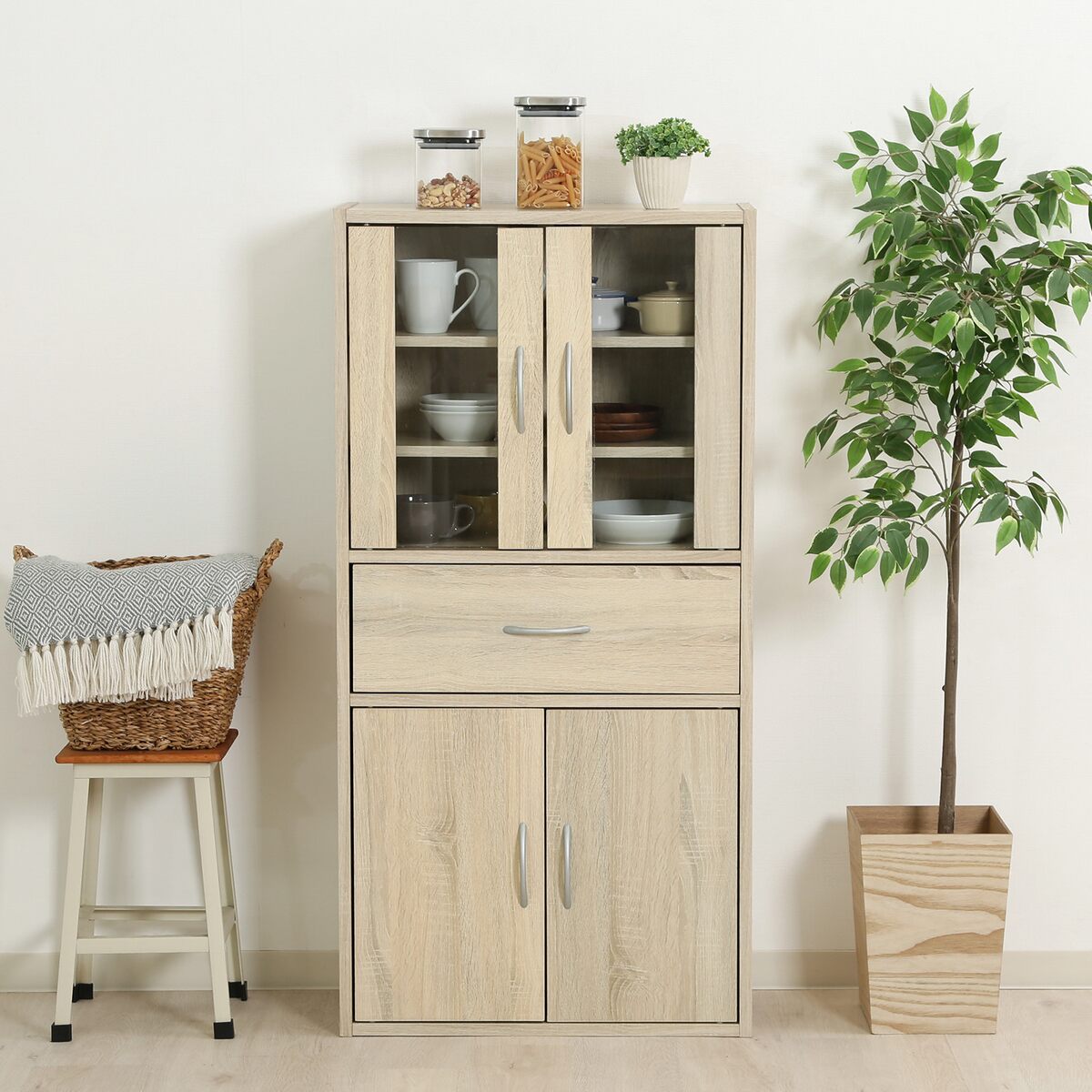 送料無料】不二貿易 ミドルキッチンキャビネット ホワイトオーク  