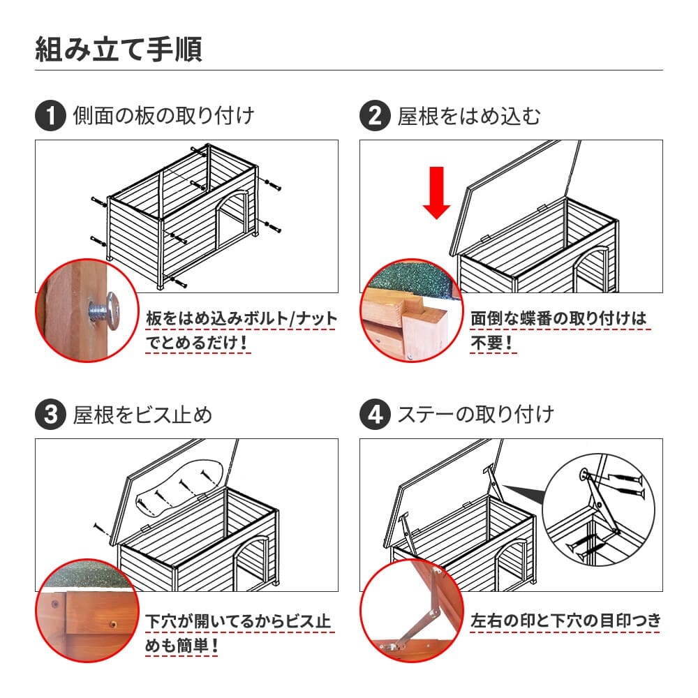 送料無料】犬小屋 片屋根木製犬舎 Mサイズ 屋外 中型犬 DHW1018-M 組立