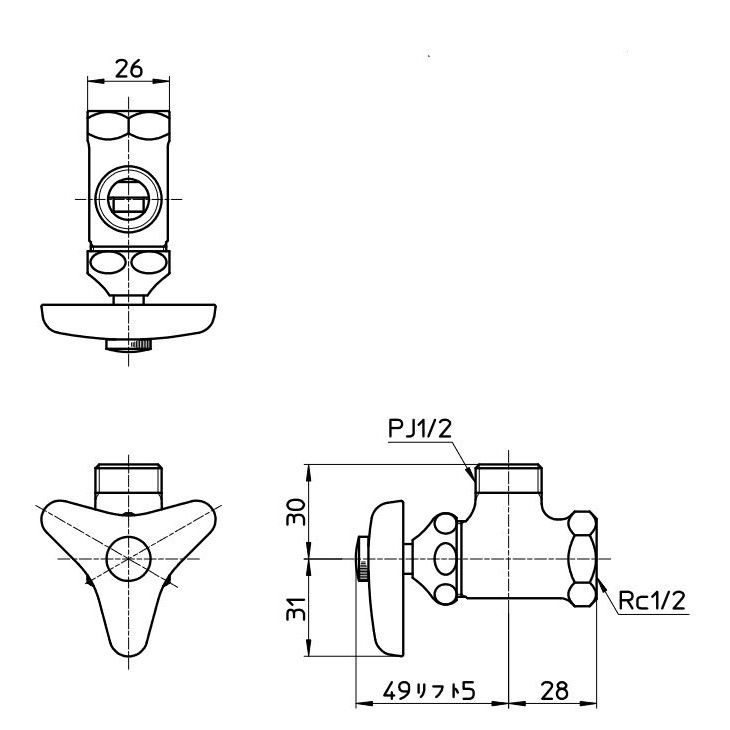 サンエイ SANEI 止水栓本体 共用形 JV22A-X3-13