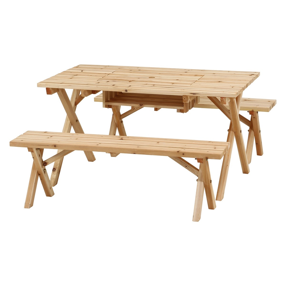 不二貿易 BBQテーブル＆ベンチセット コンロスペース付 NA SD09-1032NA 【メーカー直送・代引不可・置配不可・配送地域限定】 送料無料】不二貿易 BBQテーブル＆ベンチセット コンロスペース付 NA