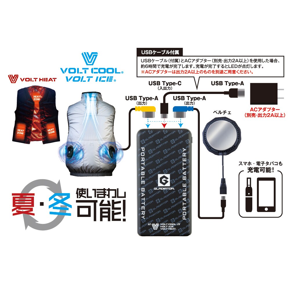 グラディエーター モバイルバッテリー 10000mAh ブラック GB-852