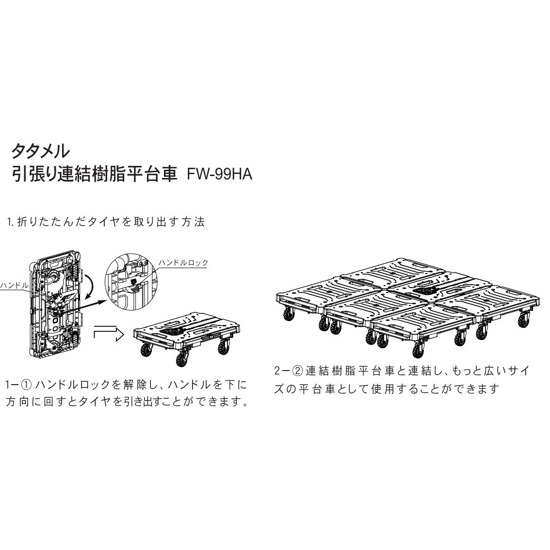 送料無料】ウイザ WIZA タタメル 引張り連結樹脂 平台車 耐荷重80kg FW