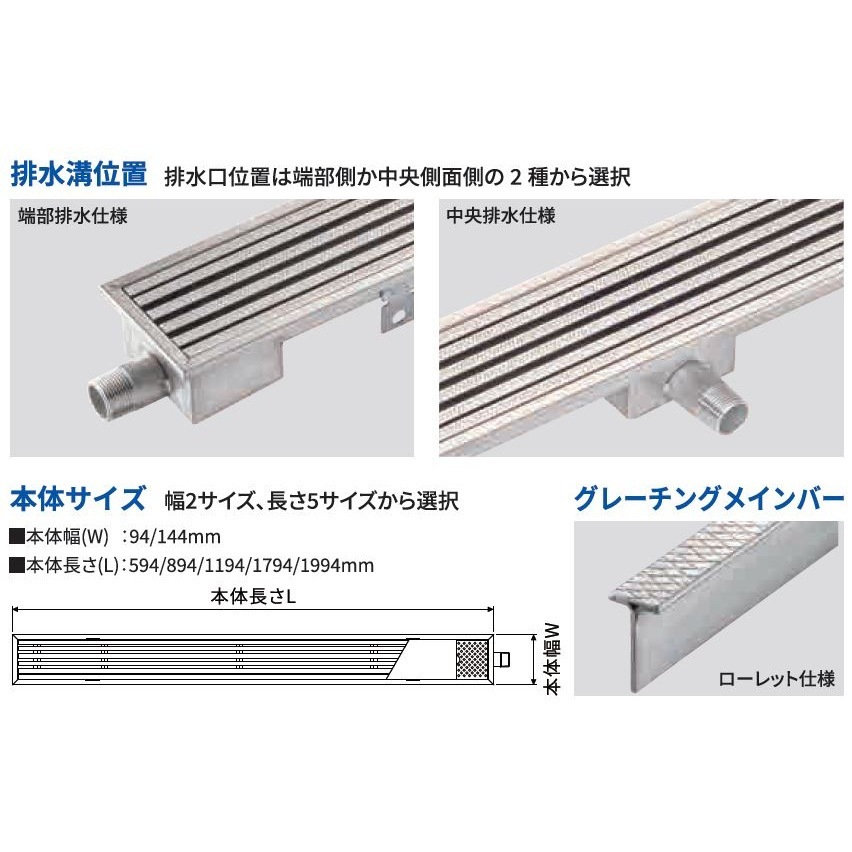 【送料無料】ダイケン 排水ユニット ステンレスグレーチングタイプ 幅94mm SUG-SR1090E 【メーカー直送・代引不可・置配不可】