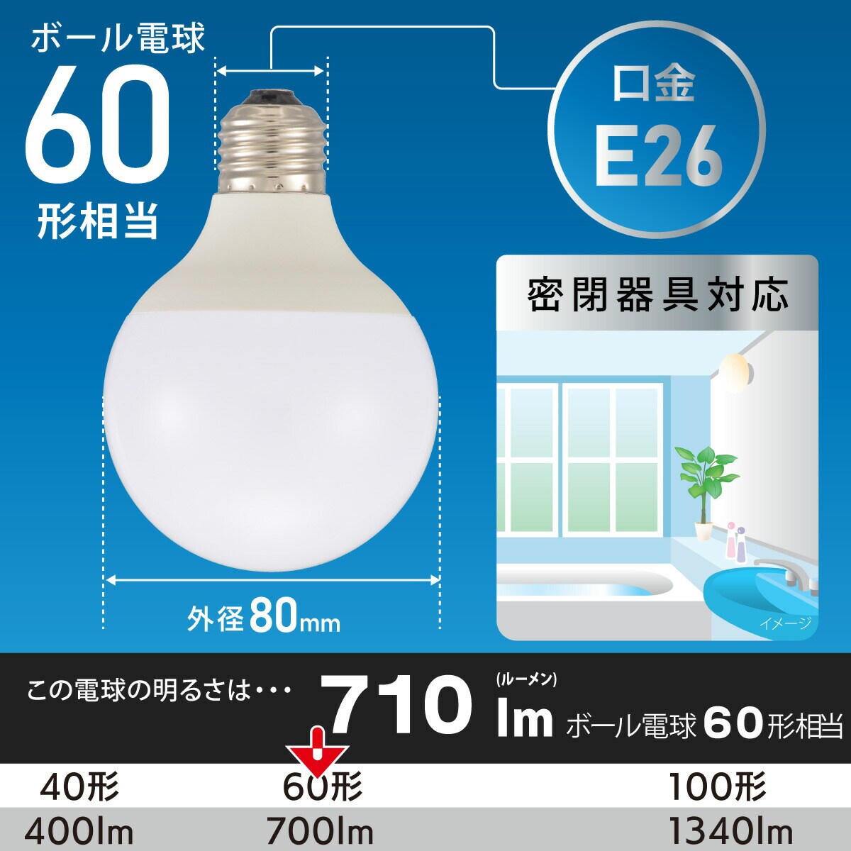 オーム電機 LED電球ボール電球形E26 60形相当 G80電球色 LDG6L 8AG6
