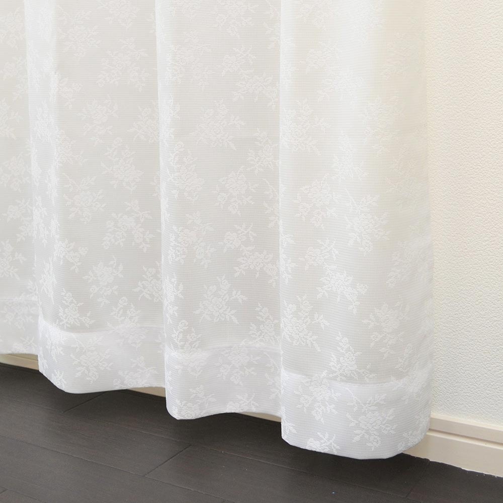 送料無料】採光性裏地付レースカーテン 巾100×丈176cm ホワイト 2枚入