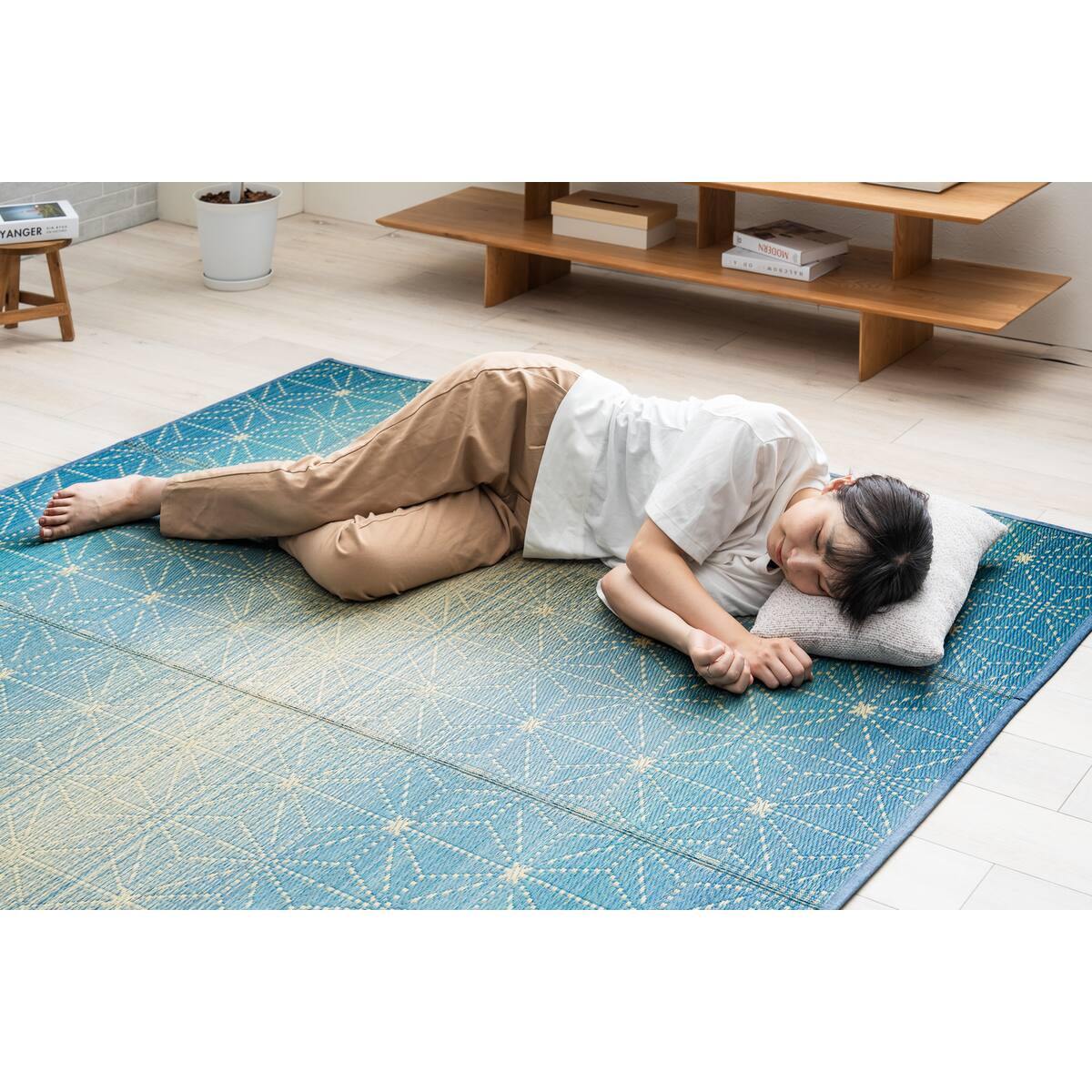 送料無料】ふっくらい草ラグ すずね 約180×180cm ブルー 【メーカー 