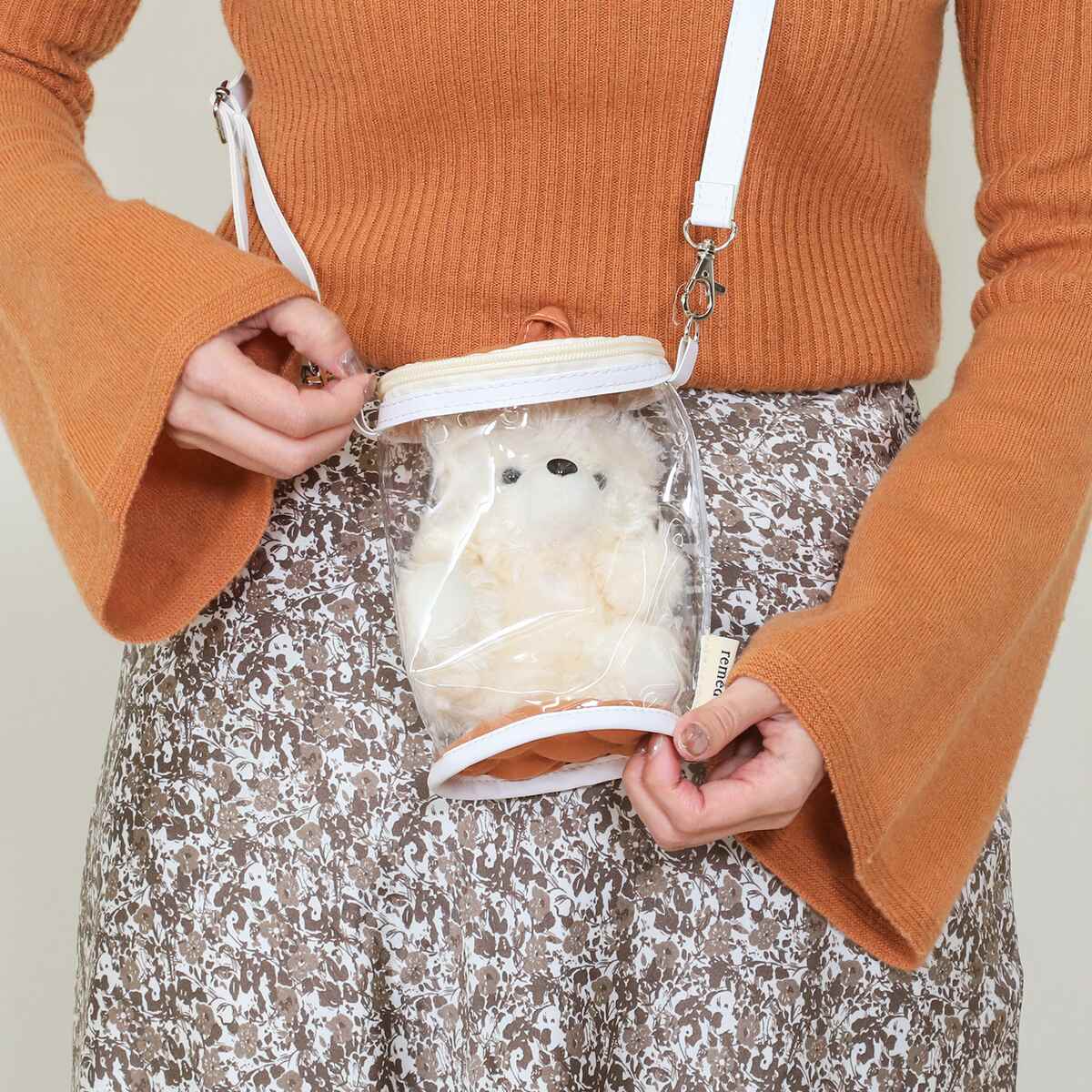 送料無料】推し活 ぬいぐるみクリアバッグ オレンジ 53933×6個 セット