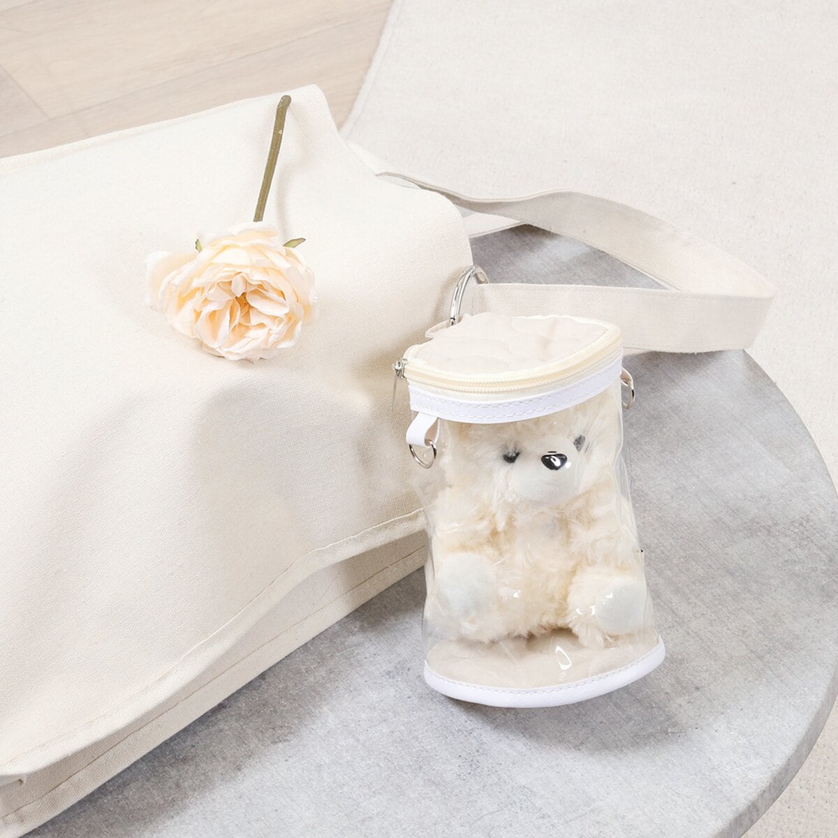 送料無料】推し活 ぬいぐるみクリアバッグ アイボリー 53939×6個