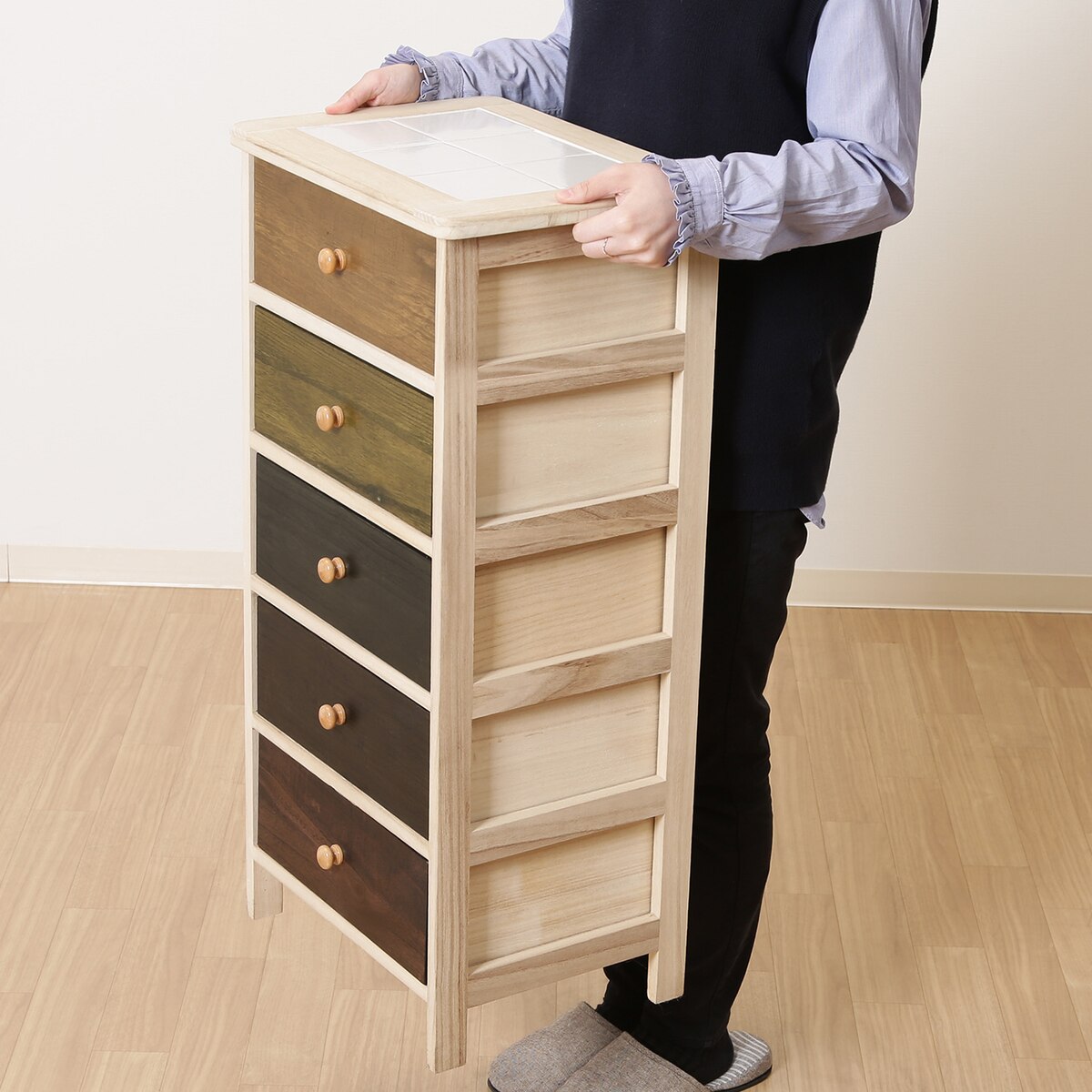 【新品・送料無料】桐製 マルチカラフル5段ボックス シンクエ 2 送料無料】欠品次回2月下旬予定 不二貿易 桐製 マルチカラフル5段