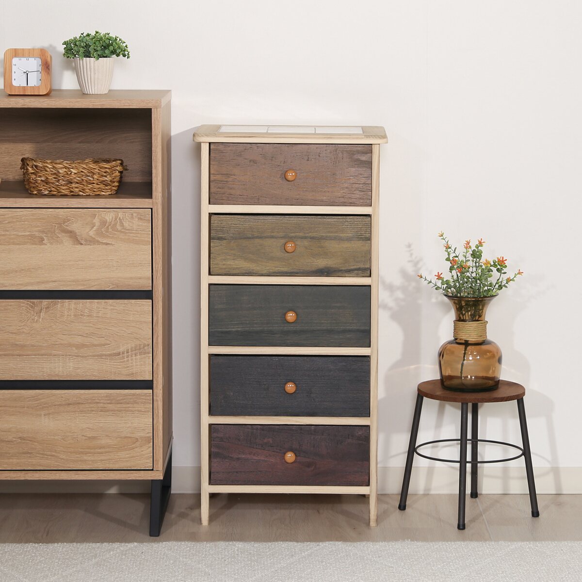 送料無料】欠品次回2月下旬予定 不二貿易 桐製 マルチカラフル5段