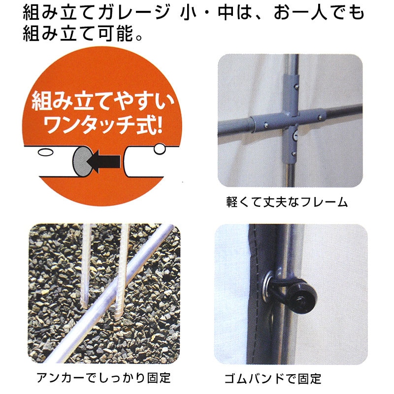 【送料無料】簡単組み立てガレージハウス 3台用サイクルハウス 間口1.57m 奥行2.2m 白/グレー アークランズ