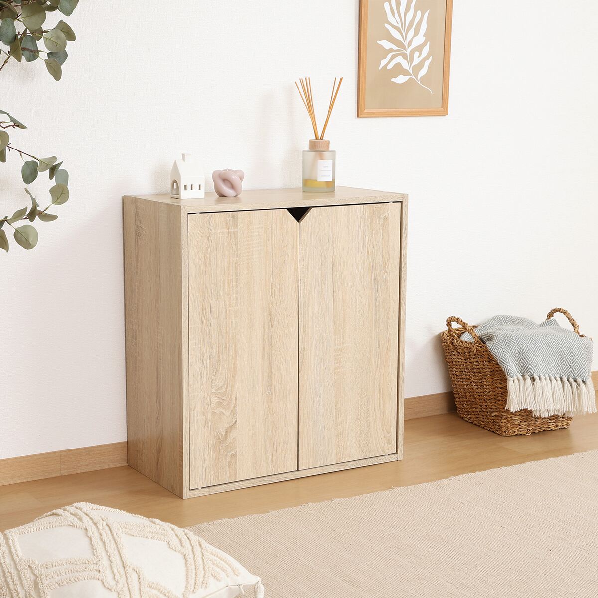 【送料無料】不二貿易 連結できる収納ボックス 扉付 オーク FBC611 【メーカー直送・代引不可・置配不可・配送地域限定】