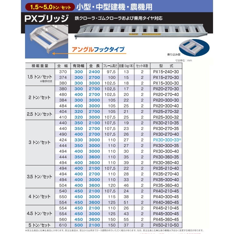 日軽アルミブリッジ 2本1組 ツメ式 積載重量不明 送料無料】【法人限定】日軽金アクト アルミブリッジ 2本1セット PX