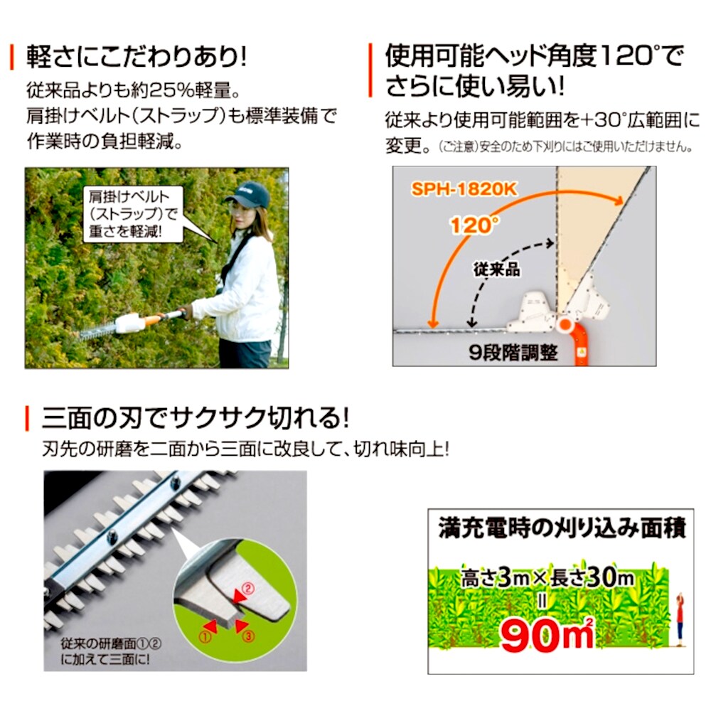 送料無料】工進 1.8V 充電式伸縮ポールヘッジトリマ 軽量タイプ SPH 