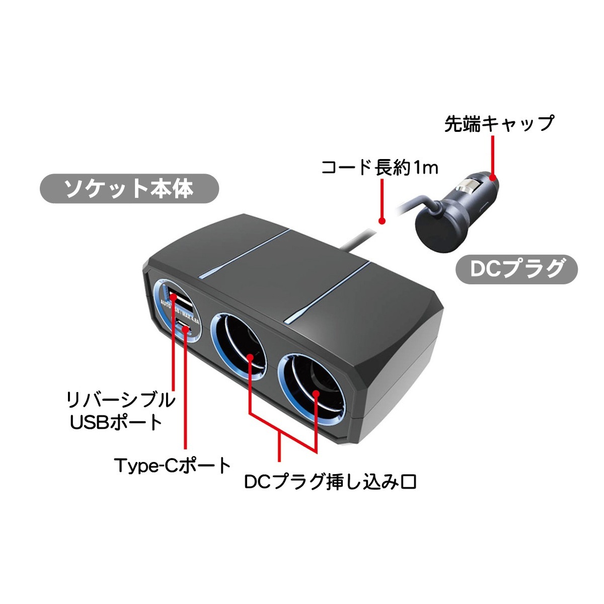 カシムラ 2連セパレートソケット PD対応 リバーシブルUSB 自動識別IC