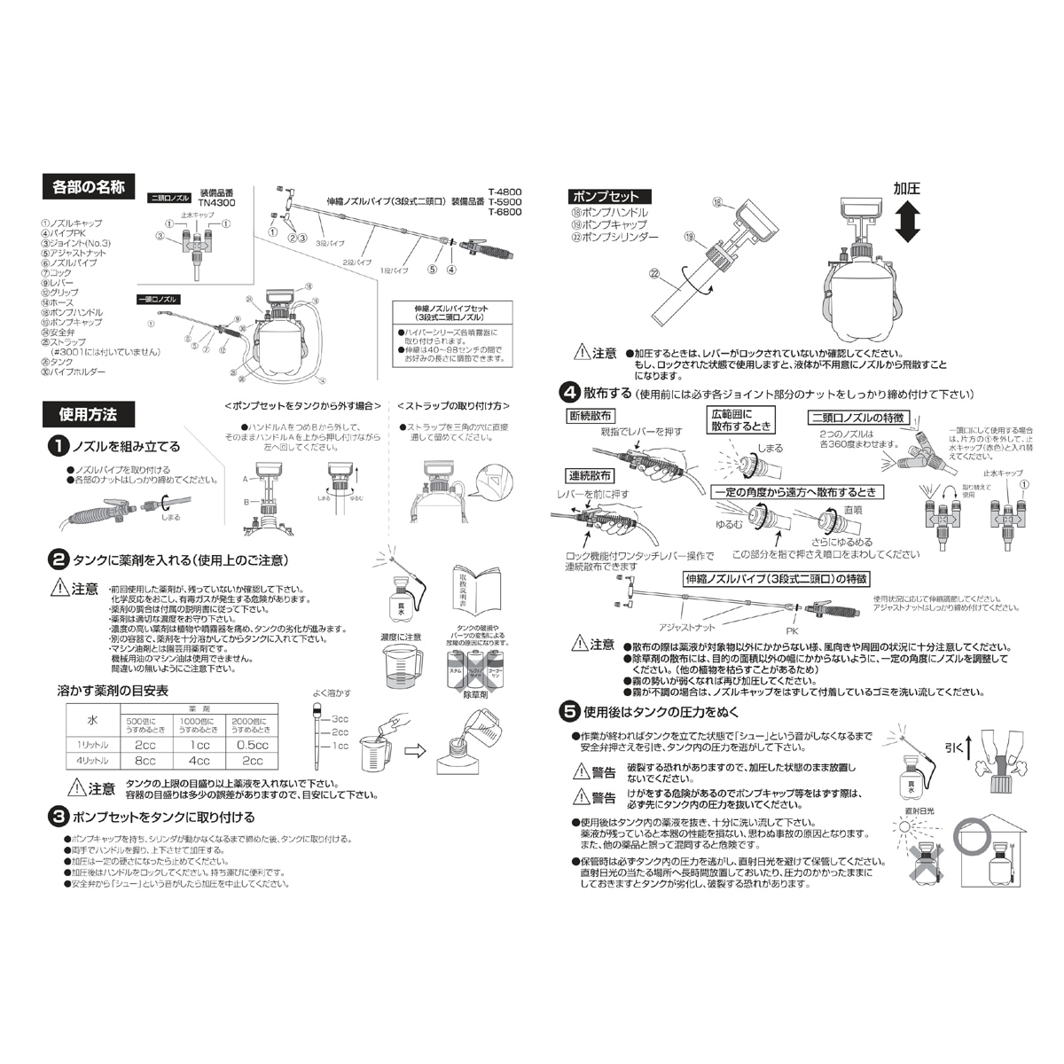 マルハチ産業 蓄圧式噴霧器 ハイパー 6L 3段伸縮2頭口 T-6800