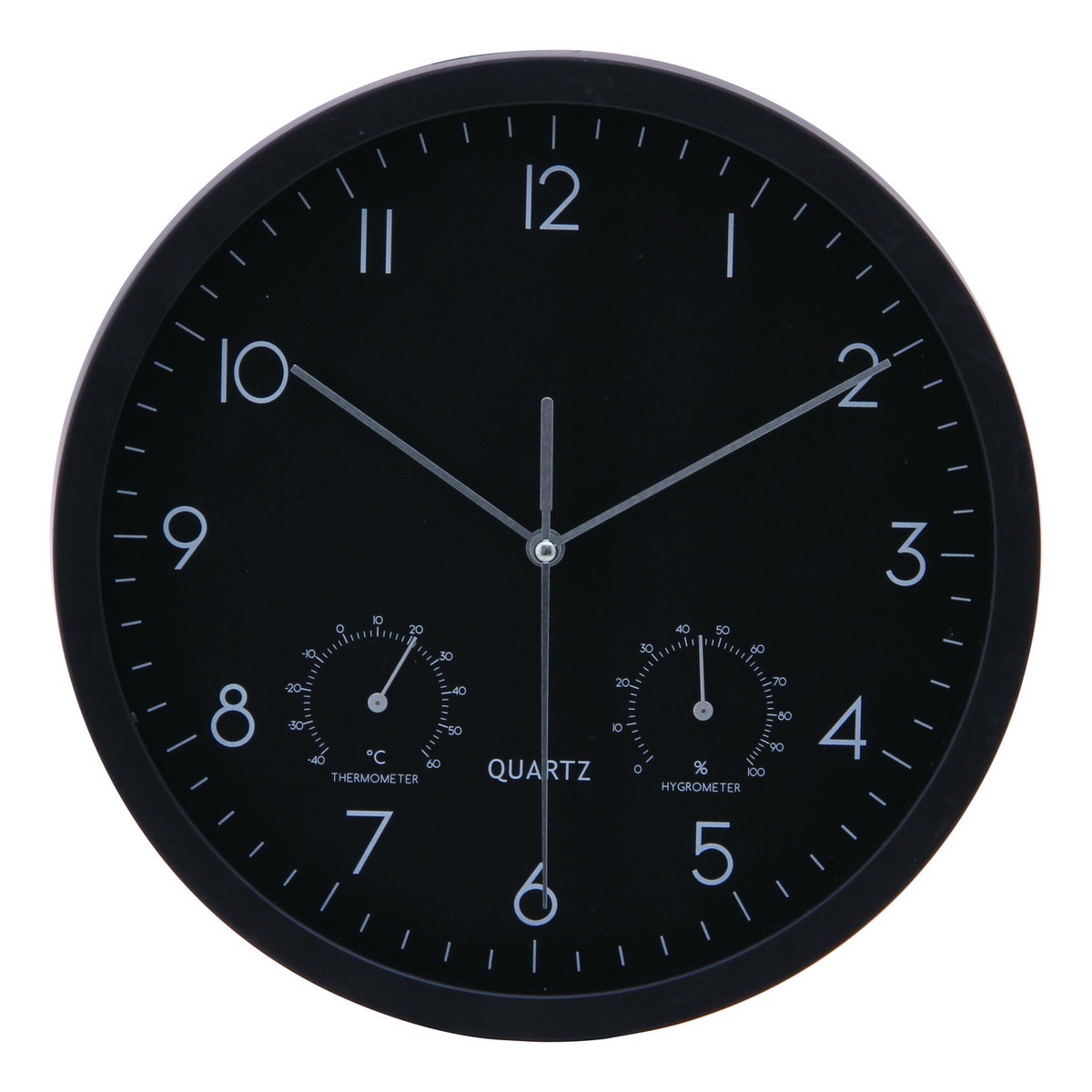 【送料無料】不二貿易 掛時計温湿度計付 ベゼル 直径25cm BK EG6910ATHYP214 【メーカー直送・代引不可・置配不可・配送地域限定】