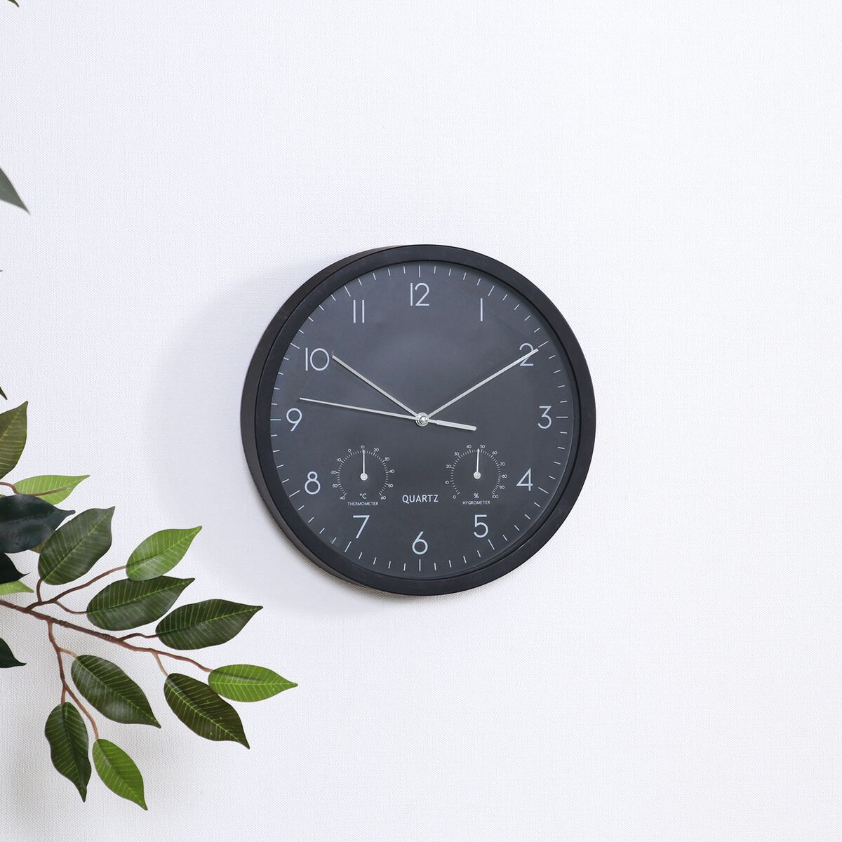 【送料無料】不二貿易 掛時計温湿度計付 ベゼル 直径25cm BK EG6910ATHYP214 【メーカー直送・代引不可・置配不可・配送地域限定】