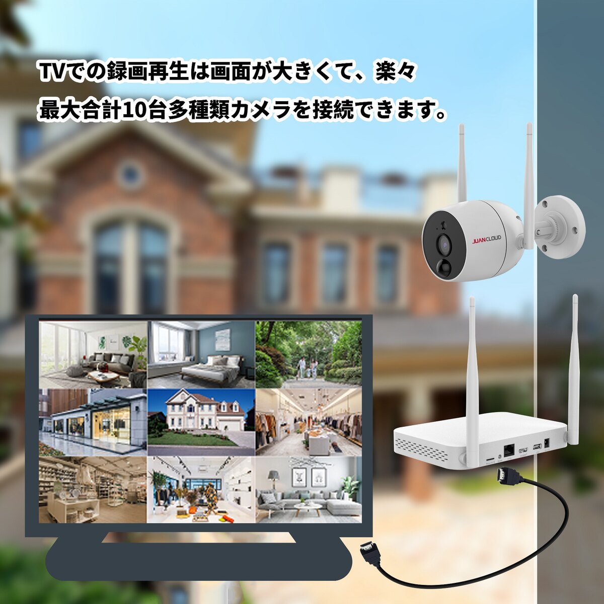 送料無料】水鏡 Wi-Fiネットワーク屋外IPカメラ2台+専用レコーダー 