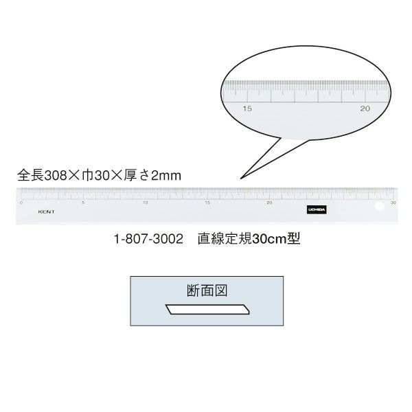 ウチダ(マービー) 直線定規 30ｃｍ×2ｍｍ 目盛り付き 品番：1-807-3002