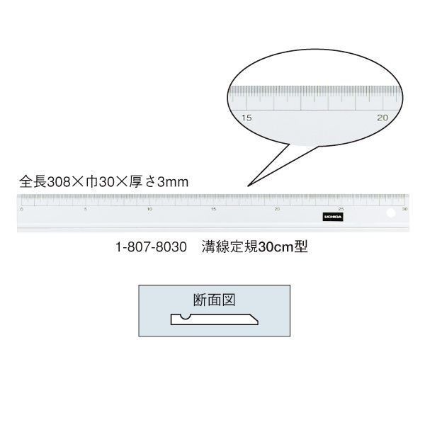 ウチダ(マービー) 溝線定規 30ｃｍ×3ｍｍ 品番：1-807-8030