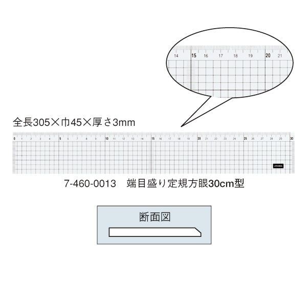 ウチダ(マービー) 端目盛り定規 方眼 30ｃｍ×3ｍｍ 品番：7-460-0013