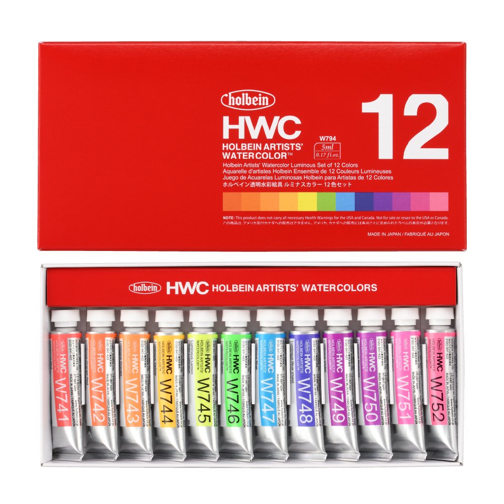 ホルベイン透明水彩絵具 5ml 2号 W794 ルミナスカラー12色セット (12794)