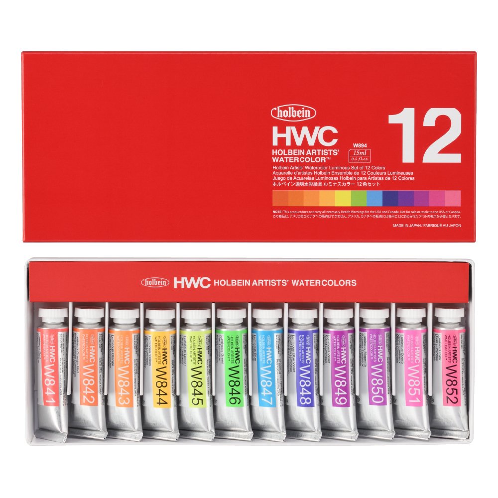 ホルベイン透明水彩絵具 15ml 5号 W894 ルミナスカラー12色セット (12894)