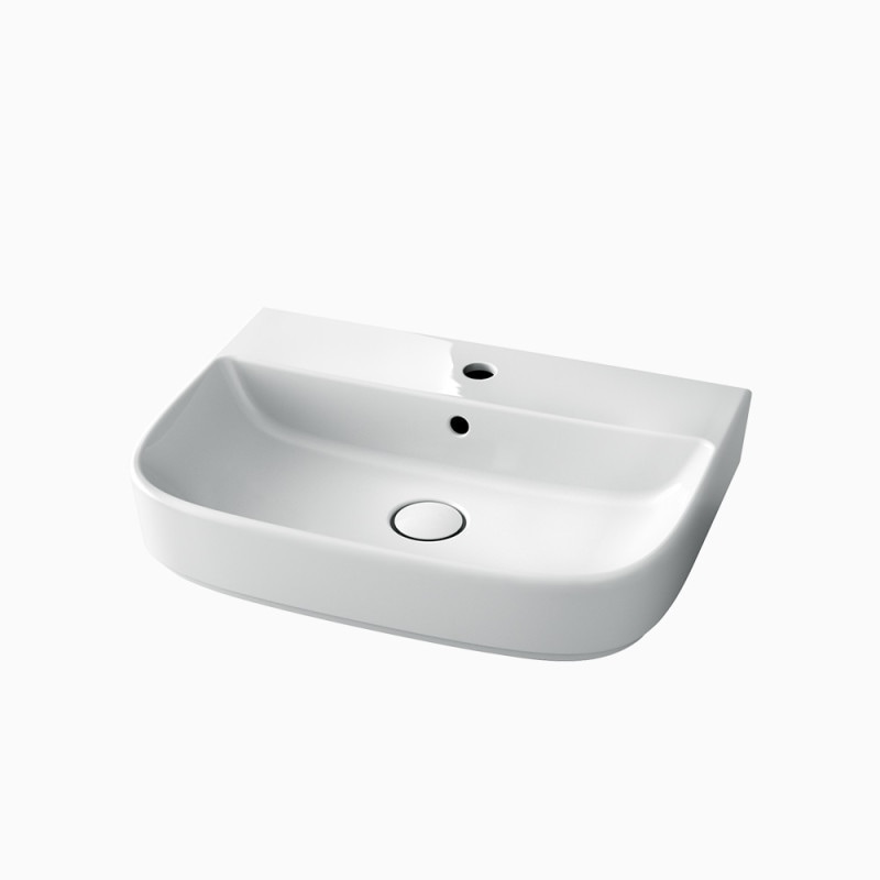 陶器洗面器 ベッセル W575×D429×H155 | A060-0010090006 | 引棒取付穴なし、プッシュ式排水