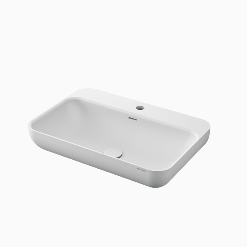 人大洗面器 ハンギング W600×D400×H140 | A039-0010070024 | 引棒取付穴なし、プッシュ式排水