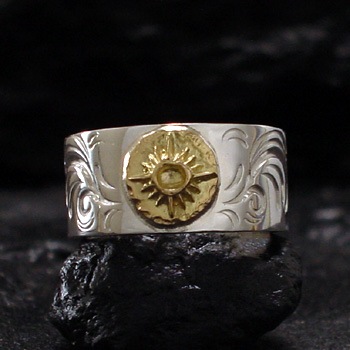 ARIZONA FREEDOM K18 太陽神 唐草 シルバーバングル 10mm ☆ARIZONA FREEDOM 10mm シルバー/K18 太陽神浮き唐草 バングル